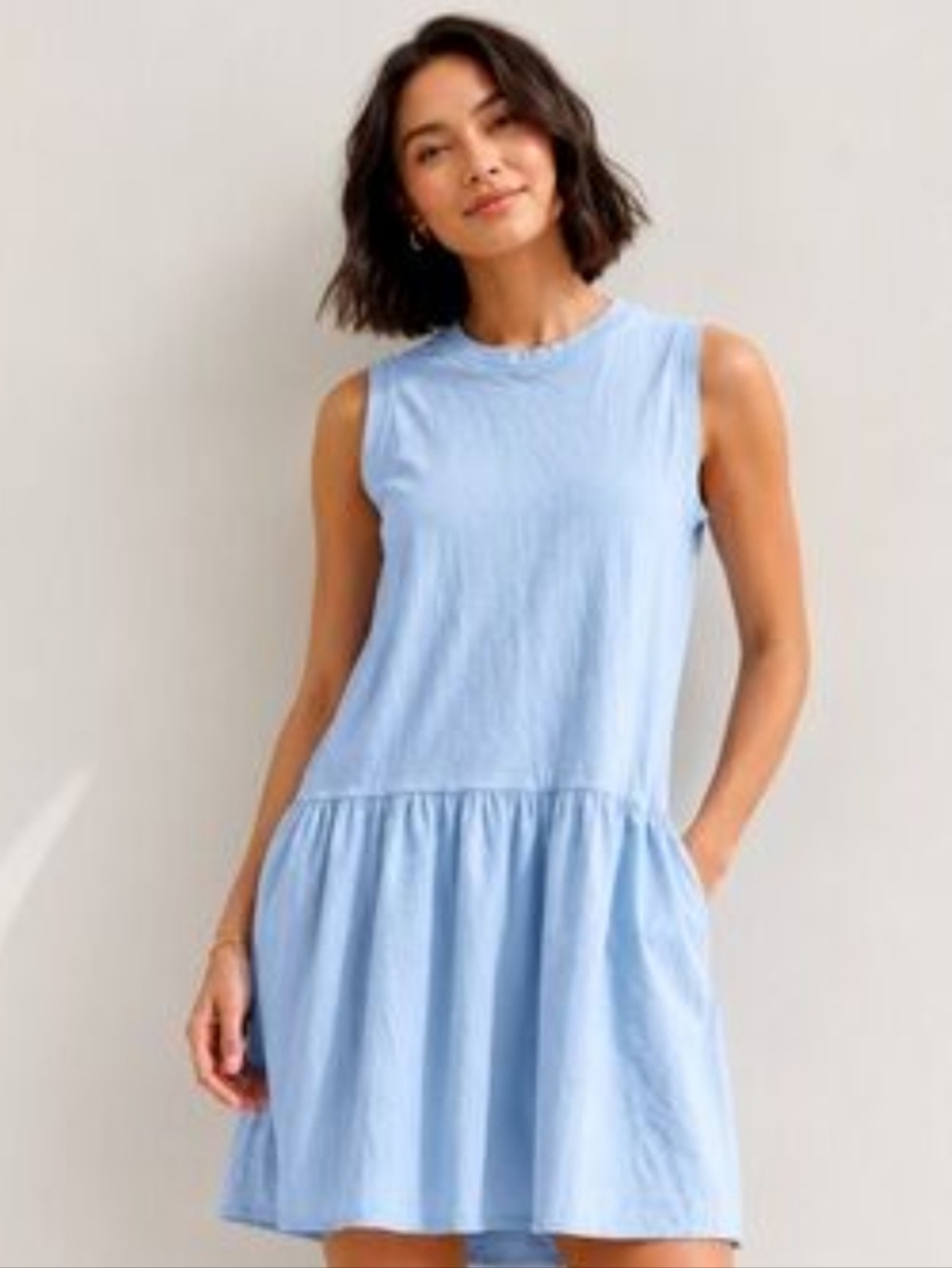 Light Blue Sleeveless Drop-Waist Shift  Sundress 100% Cotton Crisp & Cool Dress
